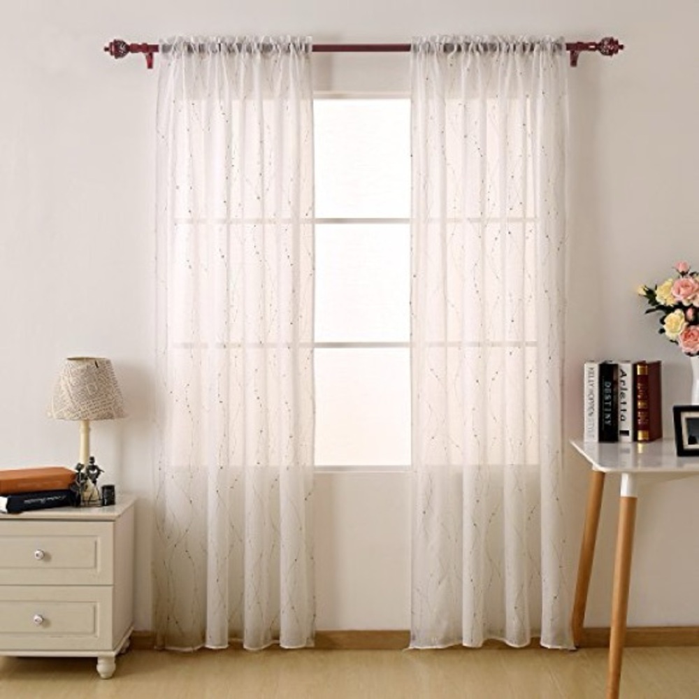 Deconovo Sheer White Gold Wave Line with Dots 2 Curtain Panels 52”W x 63”L